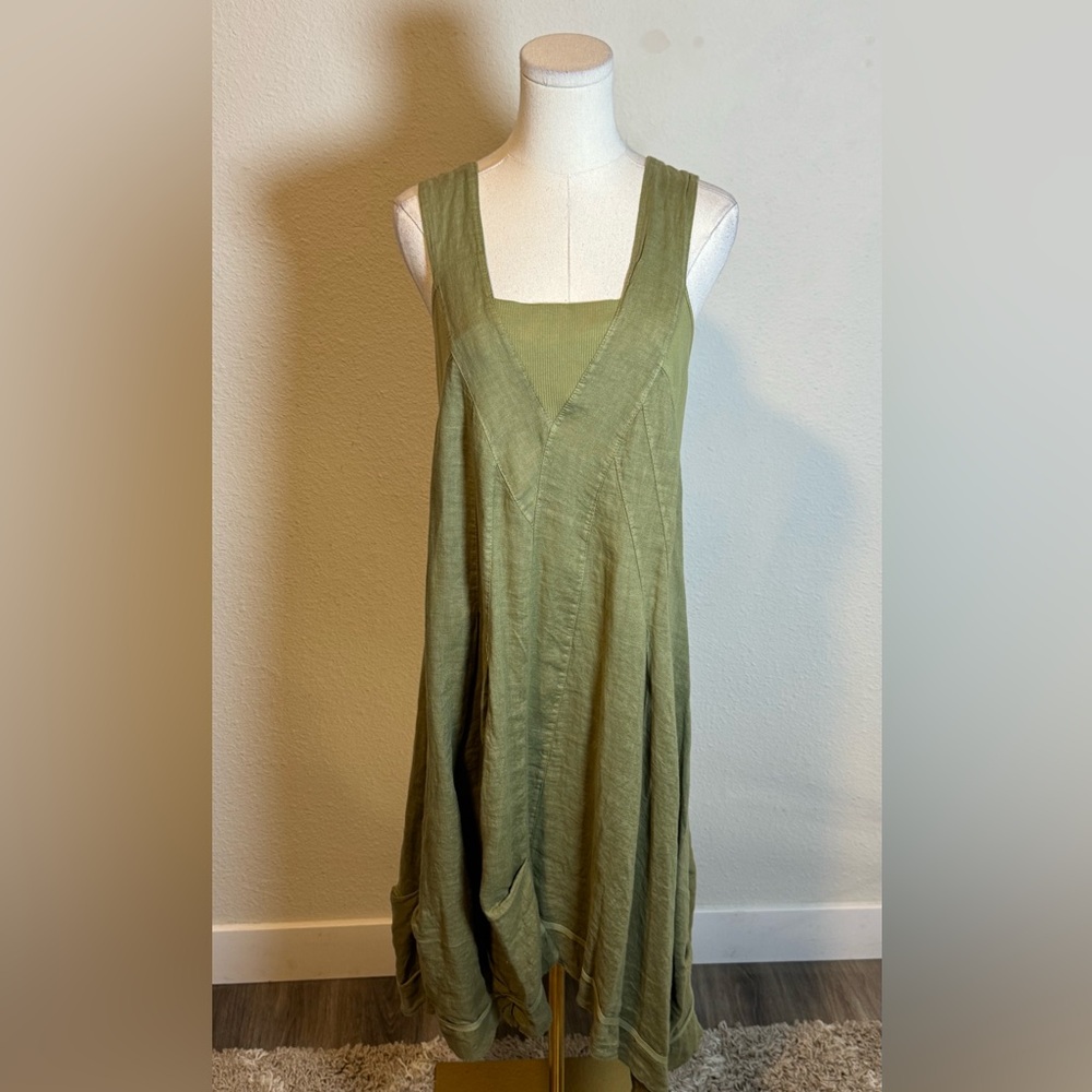 NWT Lands Downunder Solid Linen Midi Dress Olive